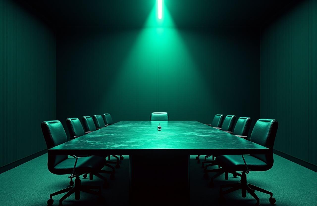 Dark moody premium meeting room with high contrast lighting